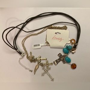 Lot of 2 Cascading Cross Charm Necklaces